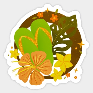 Tropical flip flops badge - orange and green Sticker